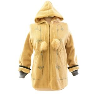 50s Vintage Wool Hooded Coat Womens S Starburst Embroidered Boho Jacket 4 6 Barn